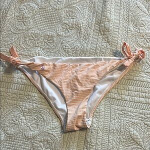 Peach Striped Bikini Bottom with Logo
